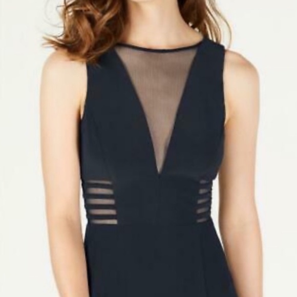 Morgan & Co Long Formal Strap Dress w/ Mesh - Picture 3 of 10